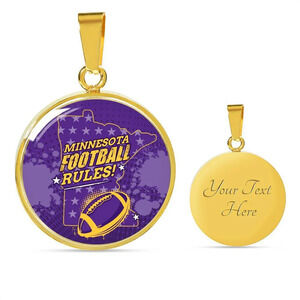 Minnesota Football Fan Personalized Engraved Gold Circle Necklace Custom Name D